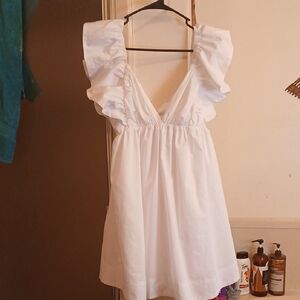 Linen Rose Boutique, White Ruffled Sleeveless‎ Dress. Sz.S